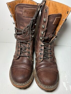 The Art Company Brown Leather Zip-Up Combat Boots | Flexibi Sole | Made in Spain